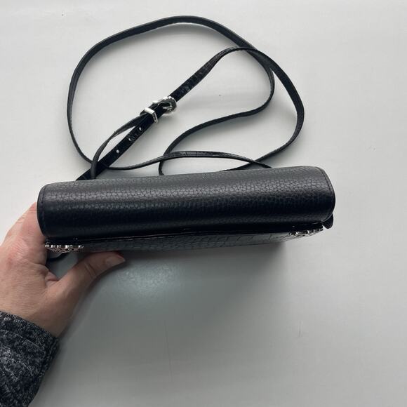 BRIGHTON Black Leather Organizer Wallet Crossbody Croc-embossed Elegant Western - Picture 9 of 15